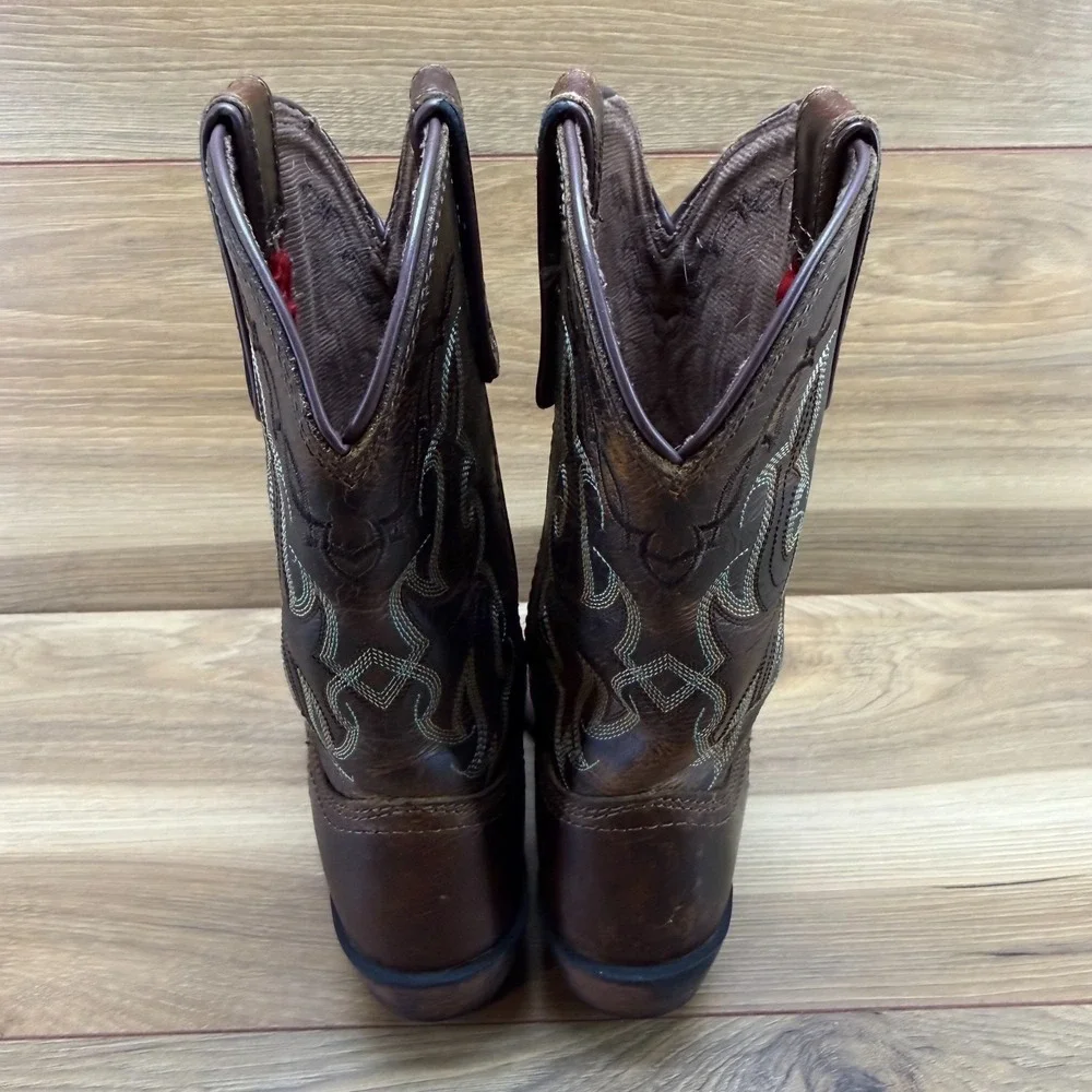 Tony Lama Vaquero Brown Western Boots Girls 12 Brown Tooled‎ Leather Rodeo Ranch